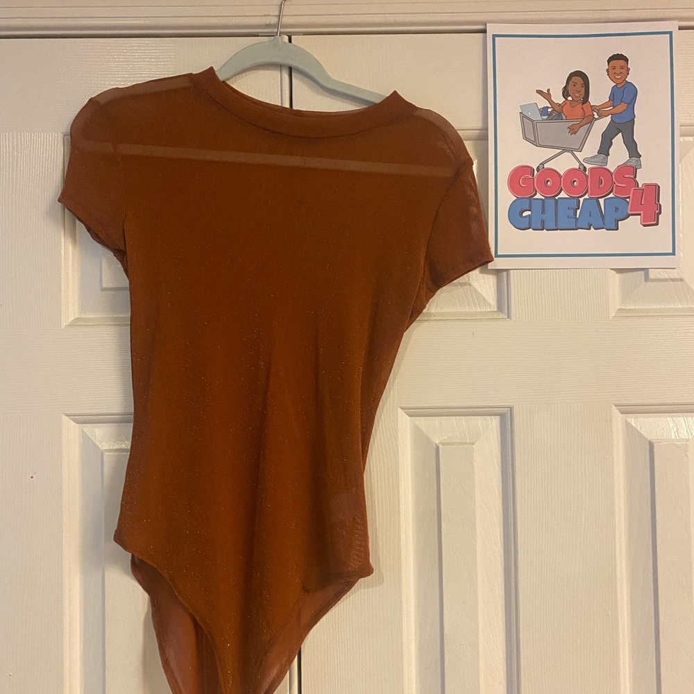 AKIRA BURNT ORANGE SHEER MESH BODYSUIT